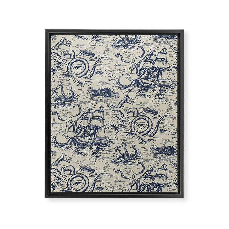 Mythical Sea Creatures Toile de Jouy Framed Canvas Print Gallery Image 8