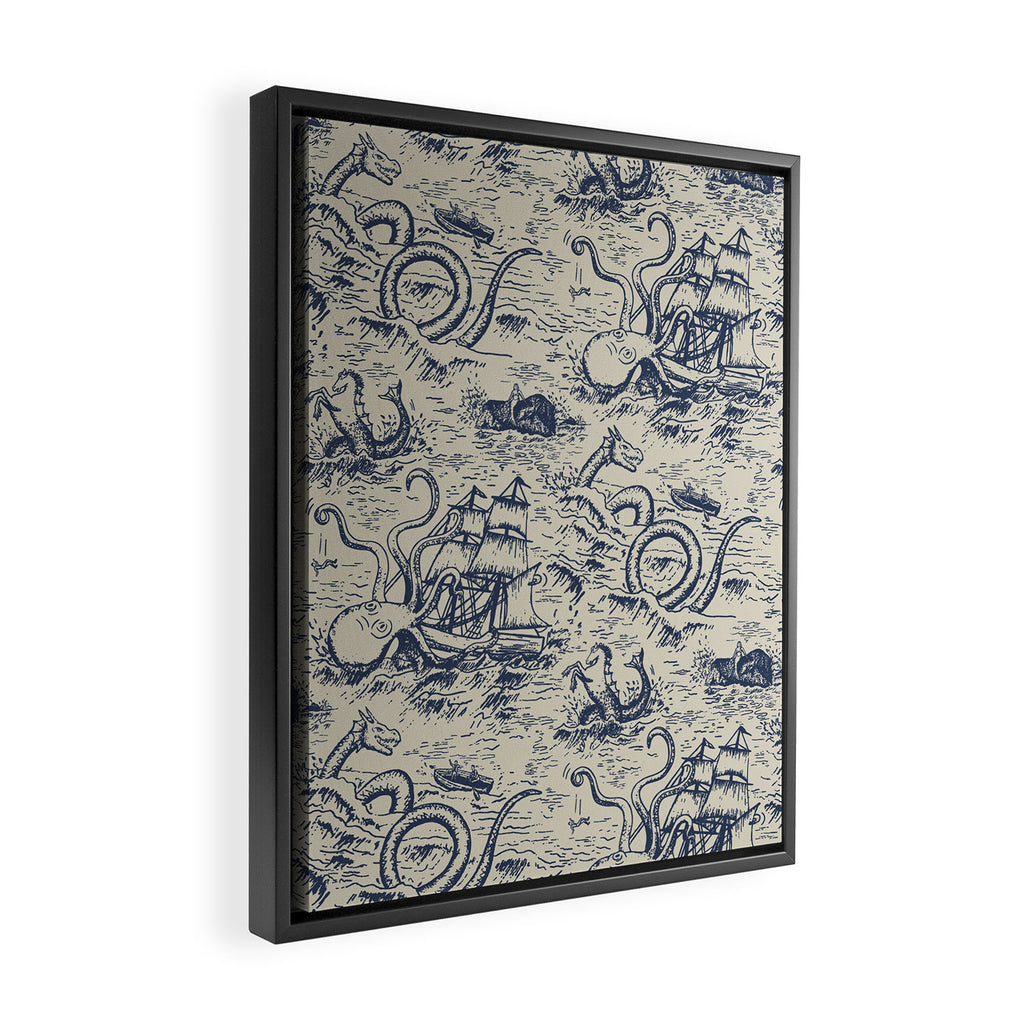 Mythical Sea Creatures Toile de Jouy Framed Canvas Print Gallery Image 2