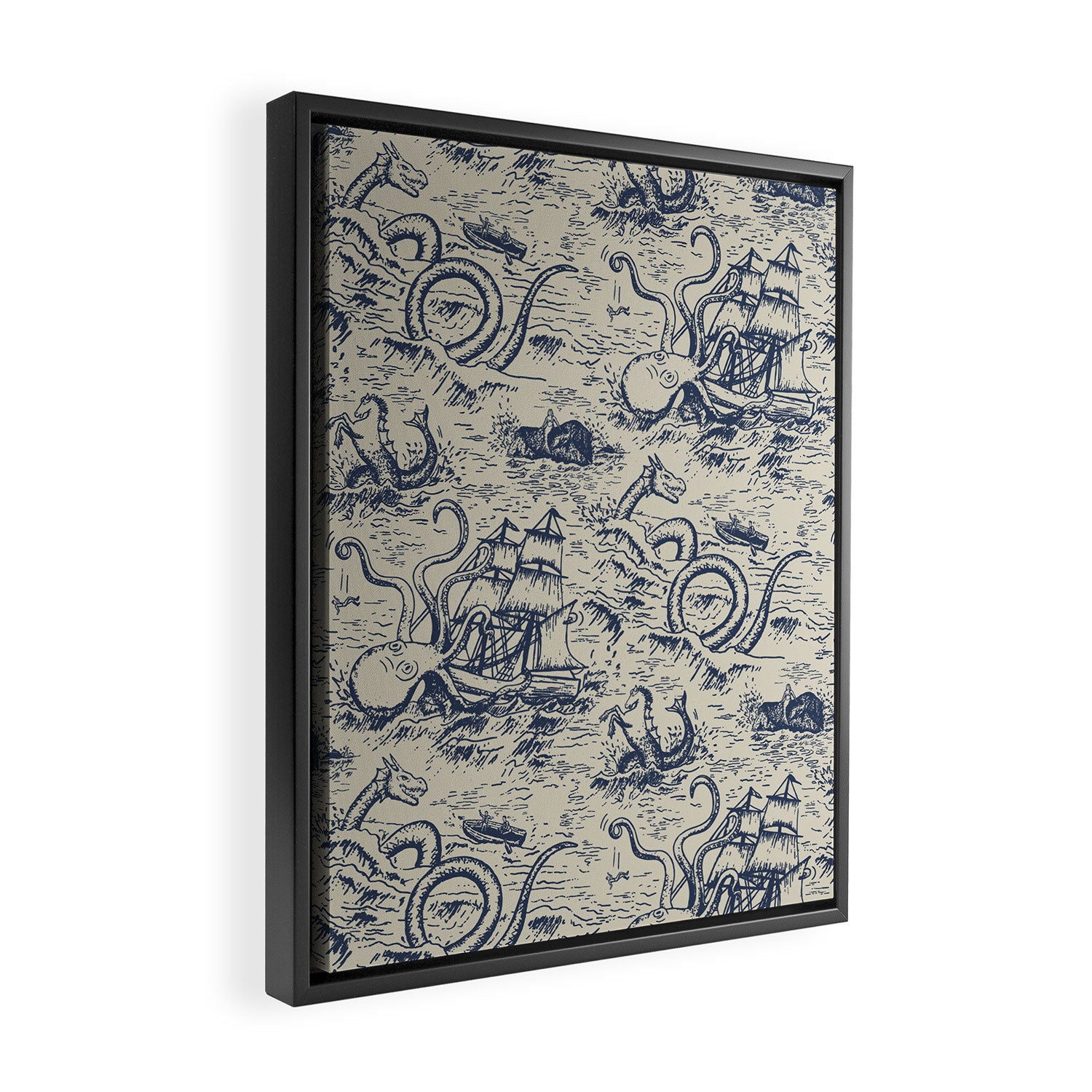 Mythical Sea Creatures Toile de Jouy Framed Canvas Print Gallery Image 2
