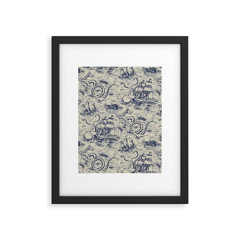 Mythical Sea Creatures Toile de Jouy Framed Art Print Gallery Image 6