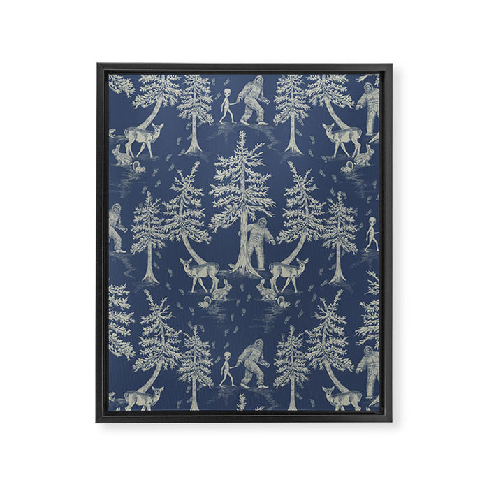 Navy Blue Bigfoot & Friends Framed Canvas Print Gallery Image 1