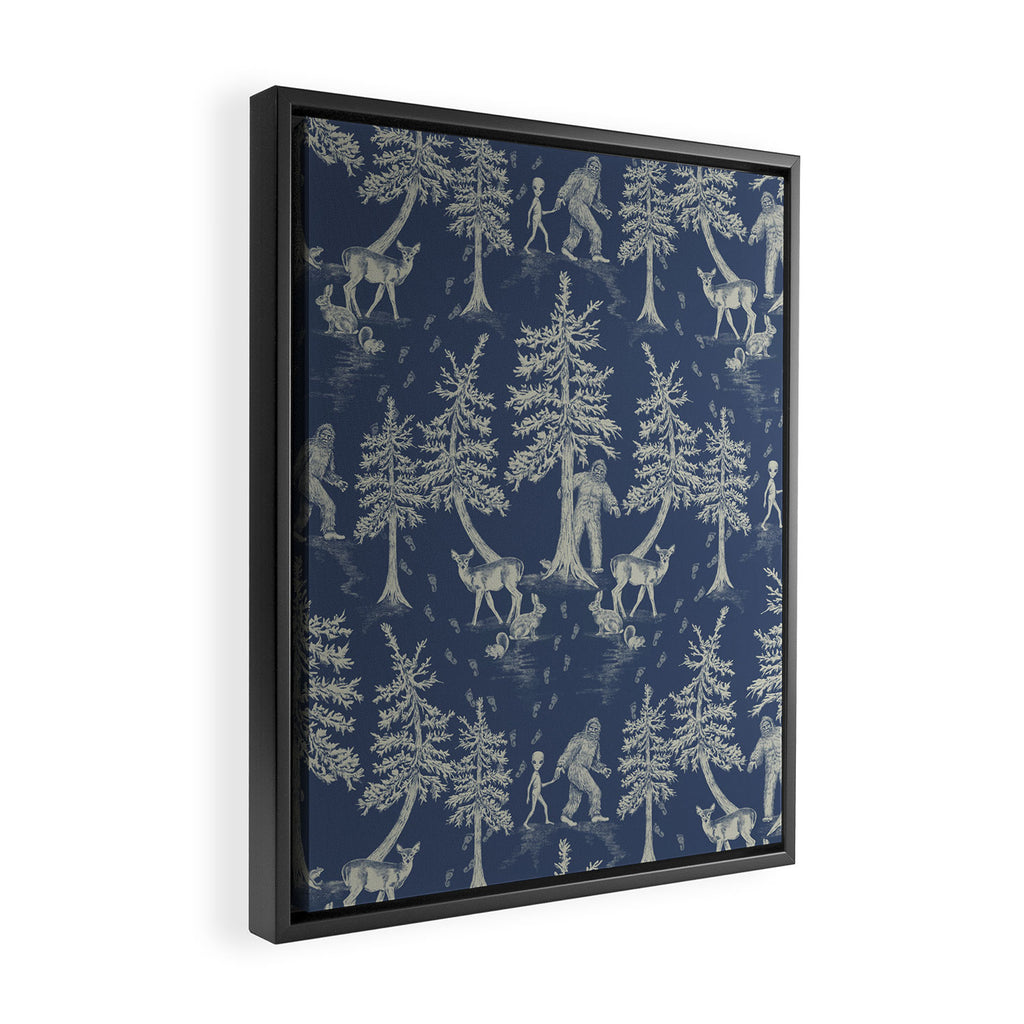 Navy Blue Bigfoot & Friends Framed Canvas Print Gallery Image 2