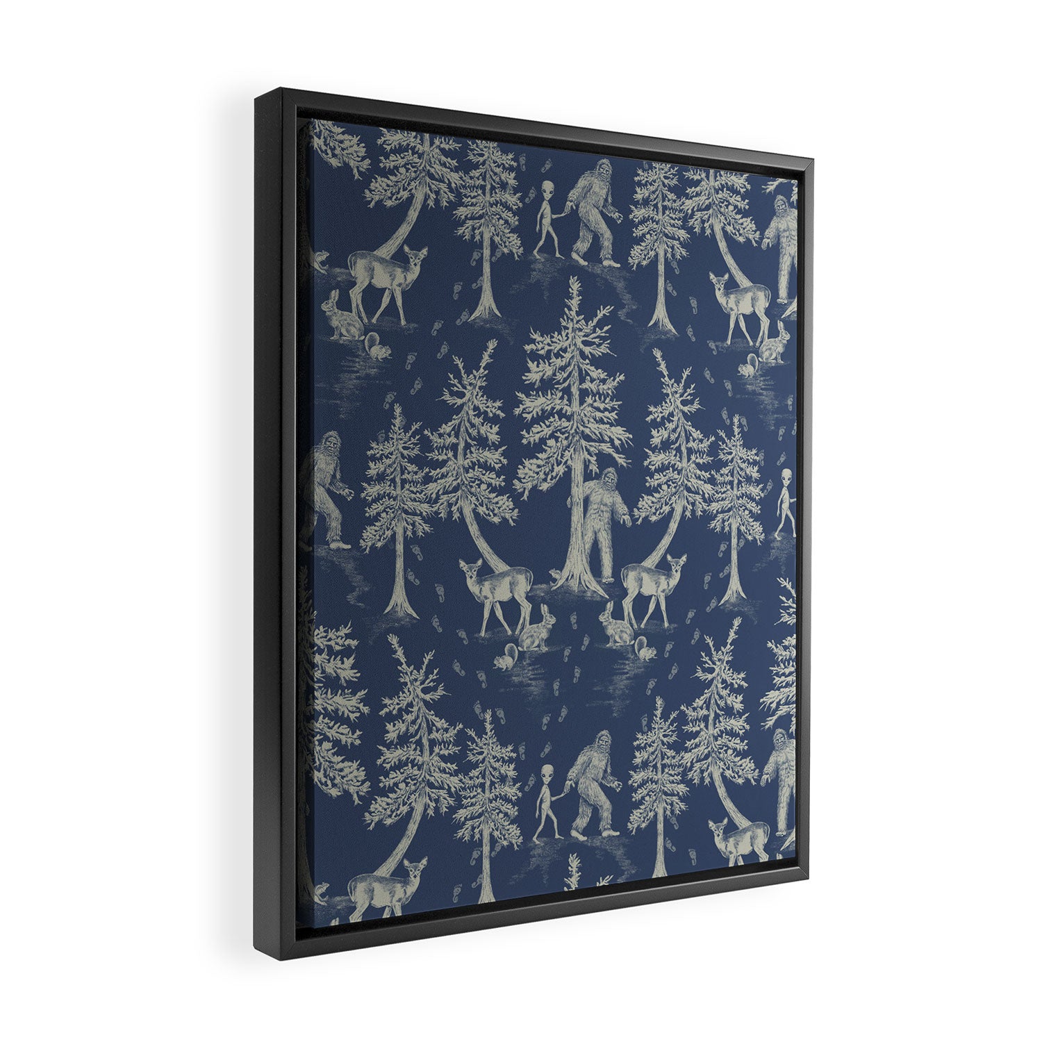 Navy Blue Bigfoot & Friends Framed Canvas Print Gallery Image 2