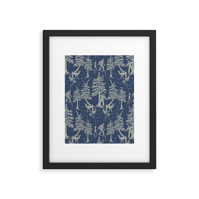 Navy Blue Bigfoot & Friends Framed Art Print Gallery Image 1
