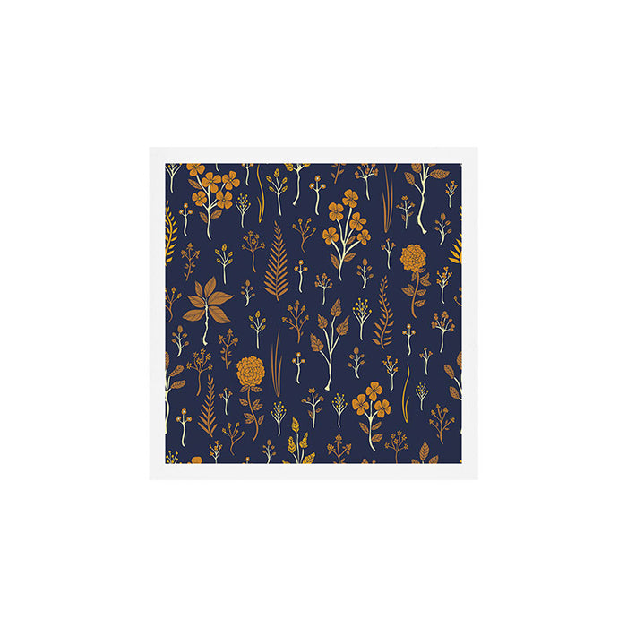 Navy Blue & Mustard Yellow Floral Pattern Art Print Gallery Image 1