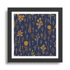 Navy Blue & Mustard Yellow Floral Pattern Framed Art Print Gallery Image 1