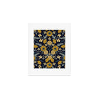Navy Blue, Turquoise, Cream & Mustard Yellow Dark Floral Pattern Art Print Gallery Image 1