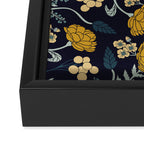 Navy Blue, Turquoise, Cream & Mustard Yellow Dark Floral Pattern Framed Canvas Print Gallery Image 3