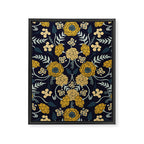 Navy Blue, Turquoise, Cream & Mustard Yellow Dark Floral Pattern Framed Canvas Print Gallery Image 8