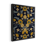 Navy Blue, Turquoise, Cream & Mustard Yellow Dark Floral Pattern Framed Canvas Print Gallery Image 2