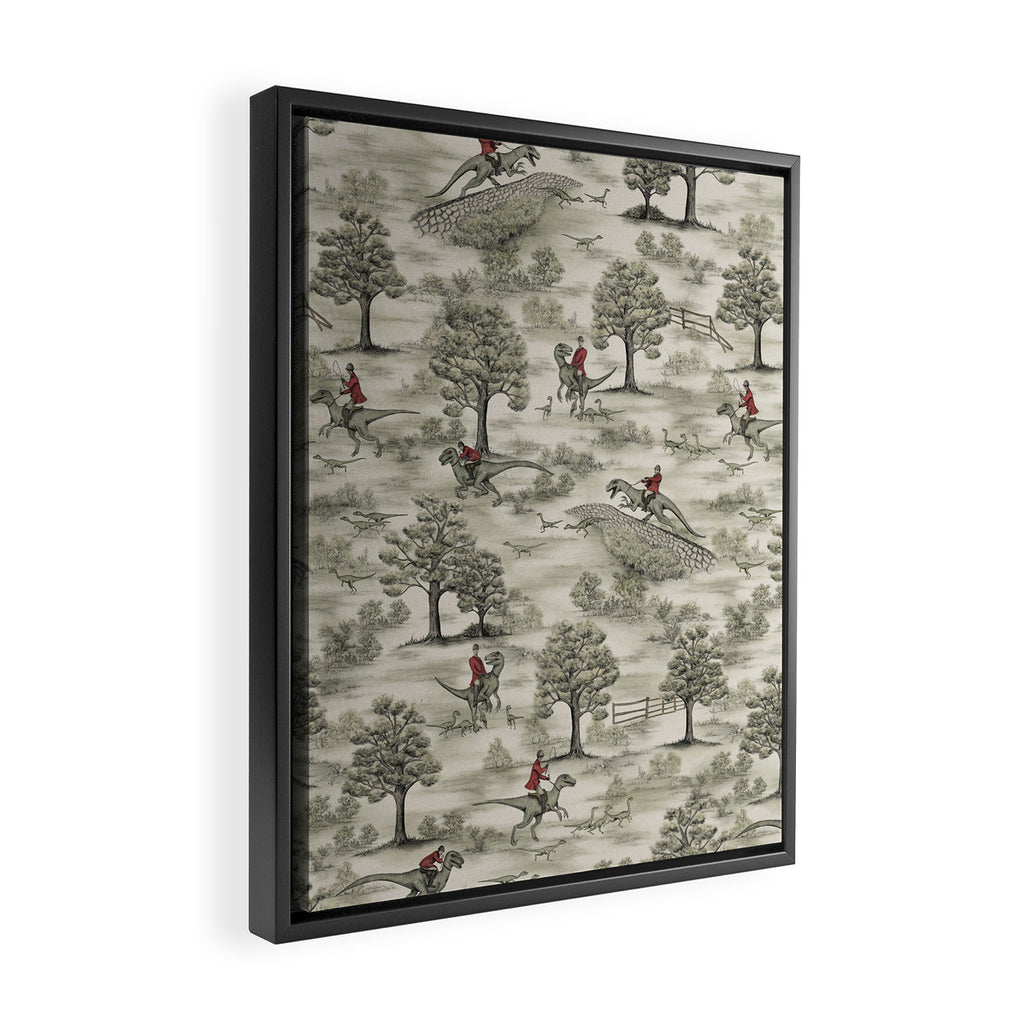 Not-So-Traditional English Fox Hunt with Dinosaurs Framed Canvas Print Gallery Image 2