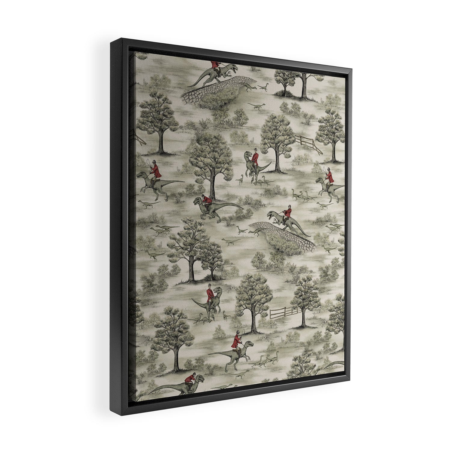 Not-So-Traditional English Fox Hunt with Dinosaurs Framed Canvas Print Gallery Image 2