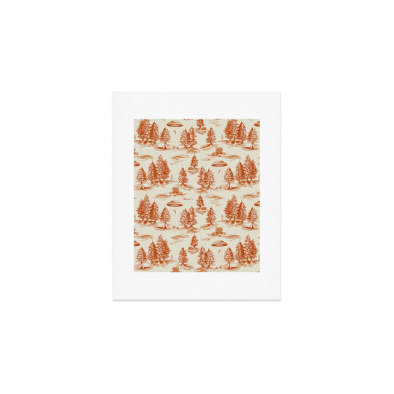 Orange Alien Abduction Toile De Jouy Pattern Art Print Gallery Image 1