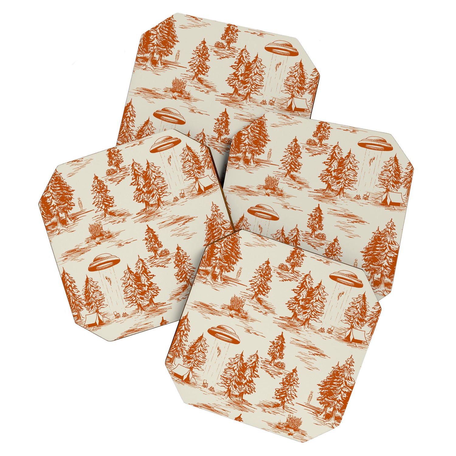 Orange Alien Abduction Toile De Jouy Pattern Coaster Gallery Image 1