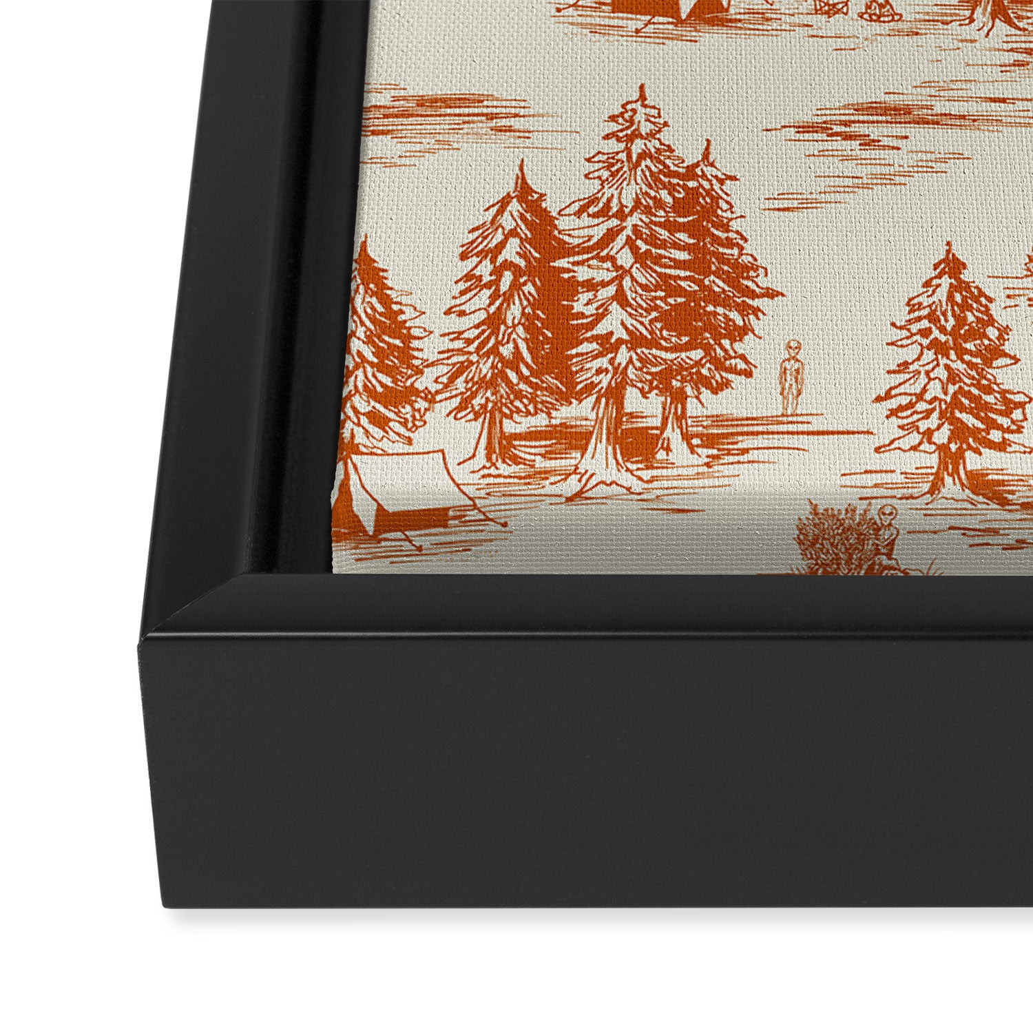 Orange Alien Abduction Toile De Jouy Pattern Framed Canvas Print Gallery Image 3