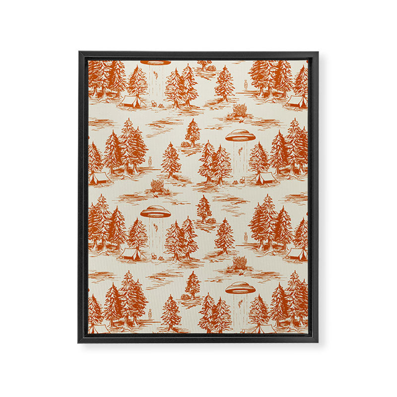 Orange Alien Abduction Toile De Jouy Pattern Framed Canvas Print Gallery Image 8
