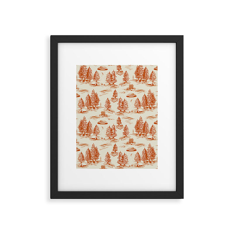 Orange Alien Abduction Toile De Jouy Pattern Framed Art Print Gallery Image 6