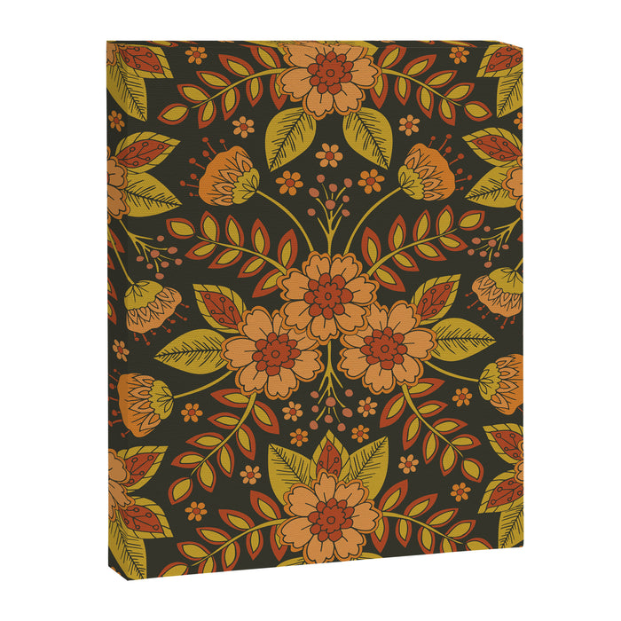 Orange, Peach, Olive Green & Dark Gray Floral Pattern Canvas Print Gallery Image 1