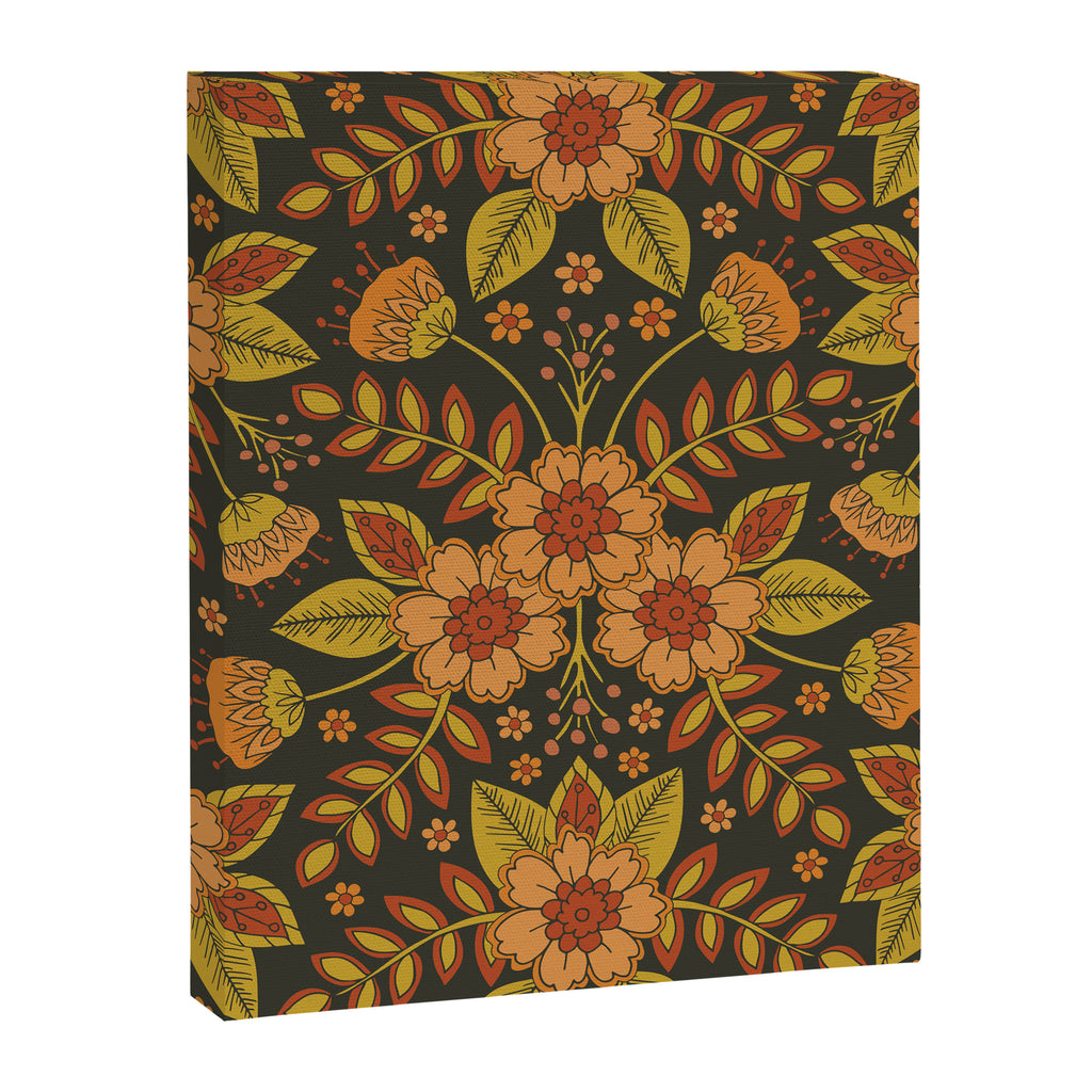 Orange, Peach, Olive Green & Dark Gray Floral Pattern Canvas Print Gallery Image 6