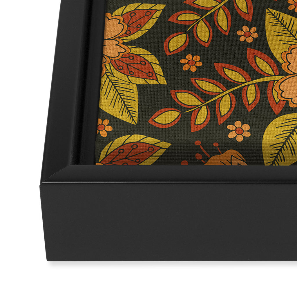 Orange, Peach, Olive Green & Dark Gray Floral Pattern Framed Canvas Print Gallery Image 3