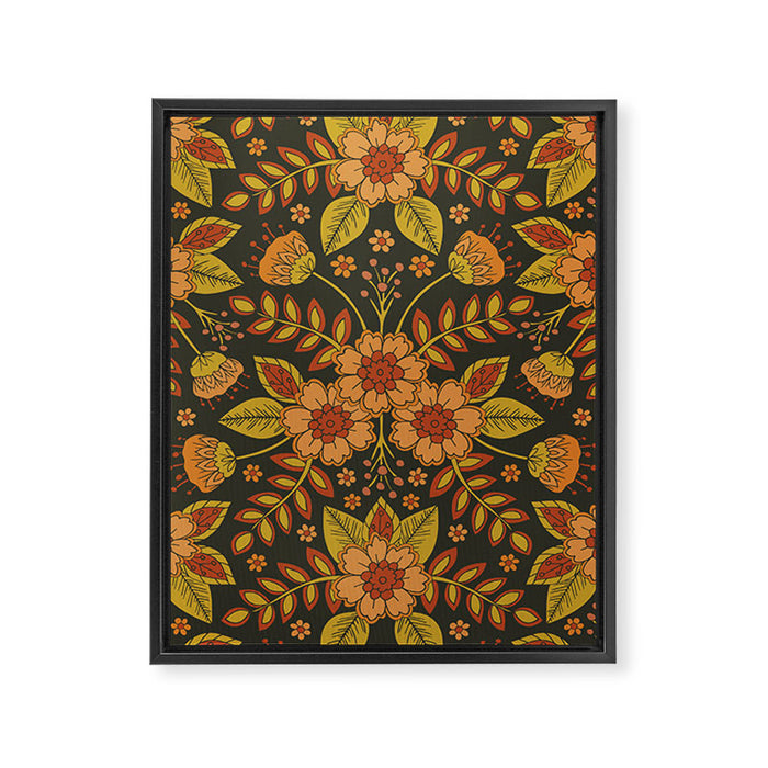 Orange, Peach, Olive Green & Dark Gray Floral Pattern Framed Canvas Print Gallery Image 1