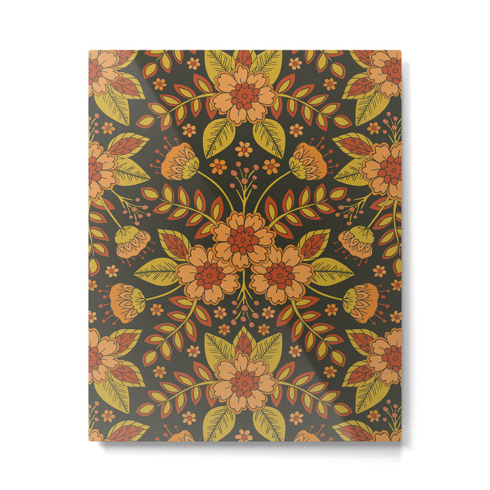 Orange, Peach, Olive Green & Dark Gray Floral Pattern Metal Print Gallery Image 1