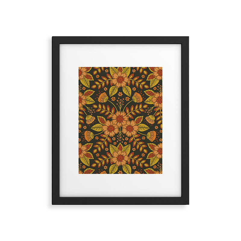 Orange, Peach, Olive Green & Dark Gray Floral Pattern Framed Art Print Gallery Image 5
