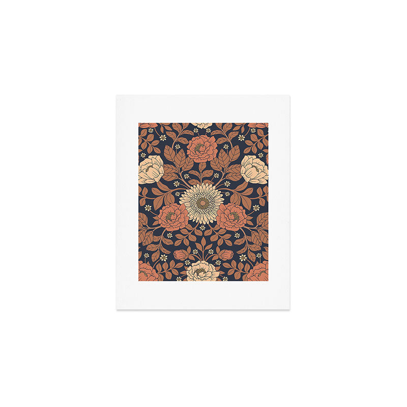 Peach, Dusty Rose, Mauve & Blue-Gray Floral Pattern Art Print Gallery Image 1