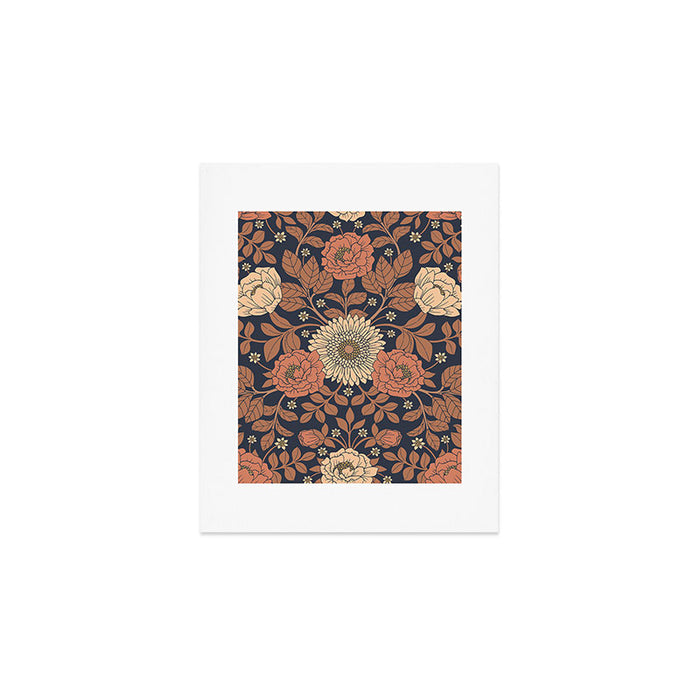 Peach, Dusty Rose, Mauve & Blue-Gray Floral Pattern Art Print Gallery Image 1