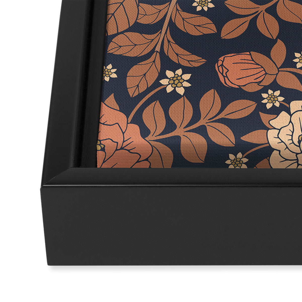 Peach, Dusty Rose, Mauve & Blue-Gray Floral Pattern Framed Canvas Print Gallery Image 3