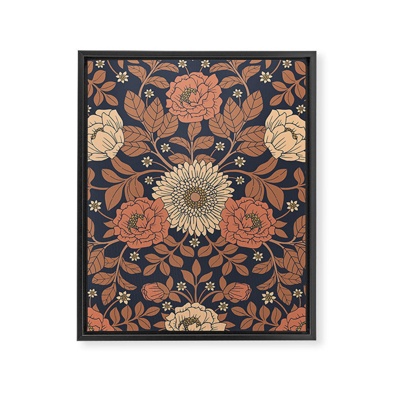 Peach, Dusty Rose, Mauve & Blue-Gray Floral Pattern Framed Canvas Print Gallery Image 8
