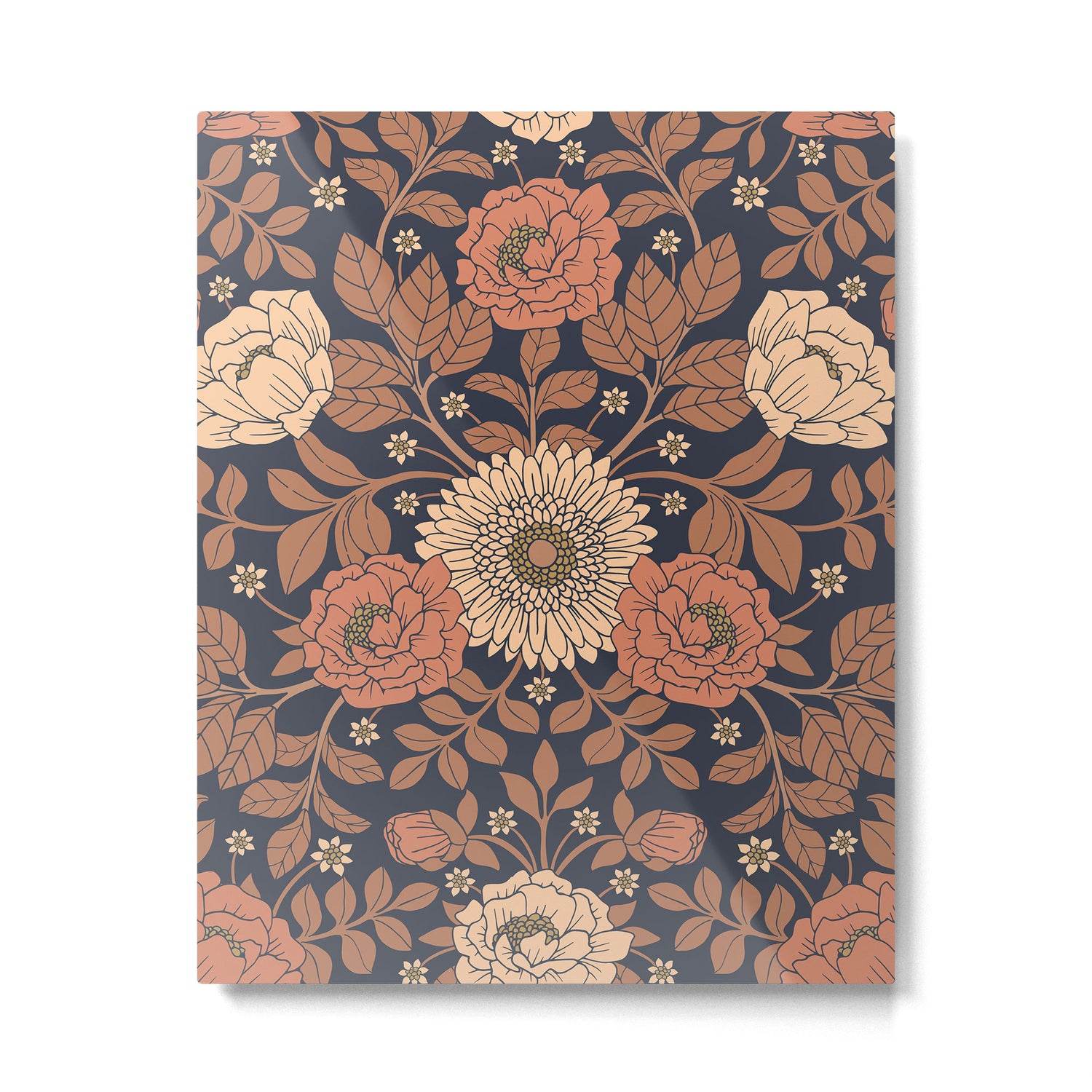 Peach, Dusty Rose, Mauve & Blue-Gray Floral Pattern Metal Print Gallery Image 6