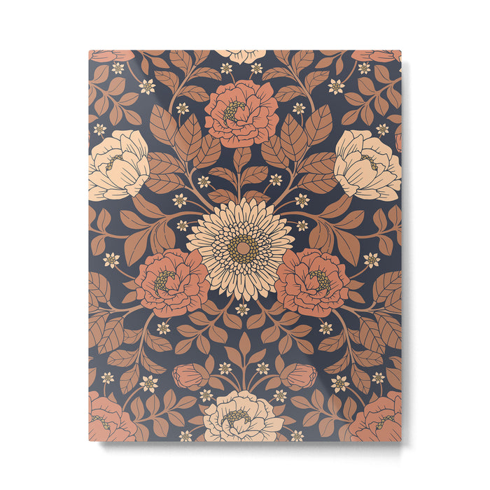 Peach, Dusty Rose, Mauve & Blue-Gray Floral Pattern Metal Print Gallery Image 1