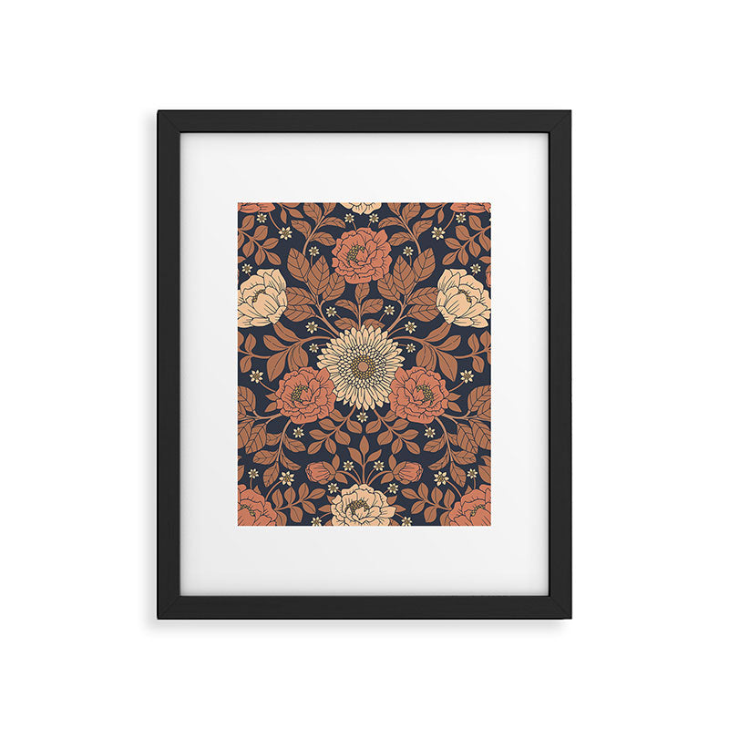Peach, Dusty Rose, Mauve & Blue-Gray Floral Pattern Framed Art Print Gallery Image 4