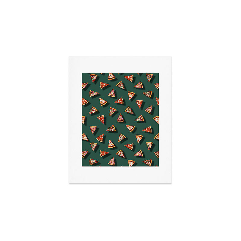 Pizza Party Pattern - Floating Pizza Slices on Teal Art Print Gallery Image 1