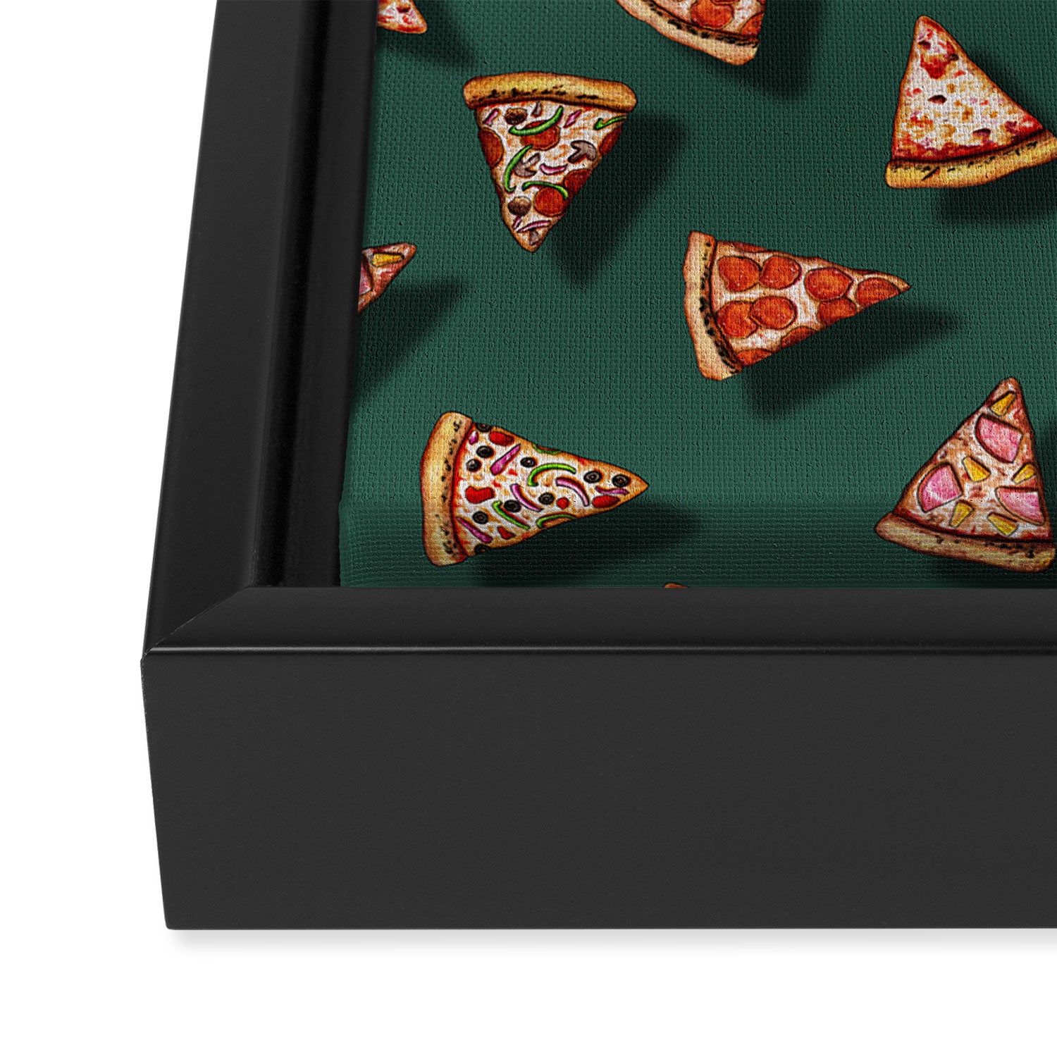 Pizza Party Pattern - Floating Pizza Slices on Teal Framed Canvas Print Gallery Image 3