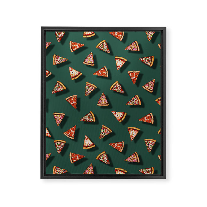 Pizza Party Pattern - Floating Pizza Slices on Teal Framed Canvas Print Gallery Image 1