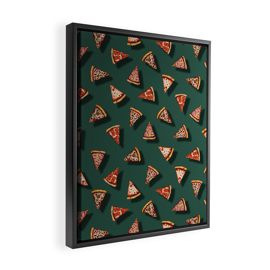 Pizza Party Pattern - Floating Pizza Slices on Teal Framed Canvas Print Gallery Image 2