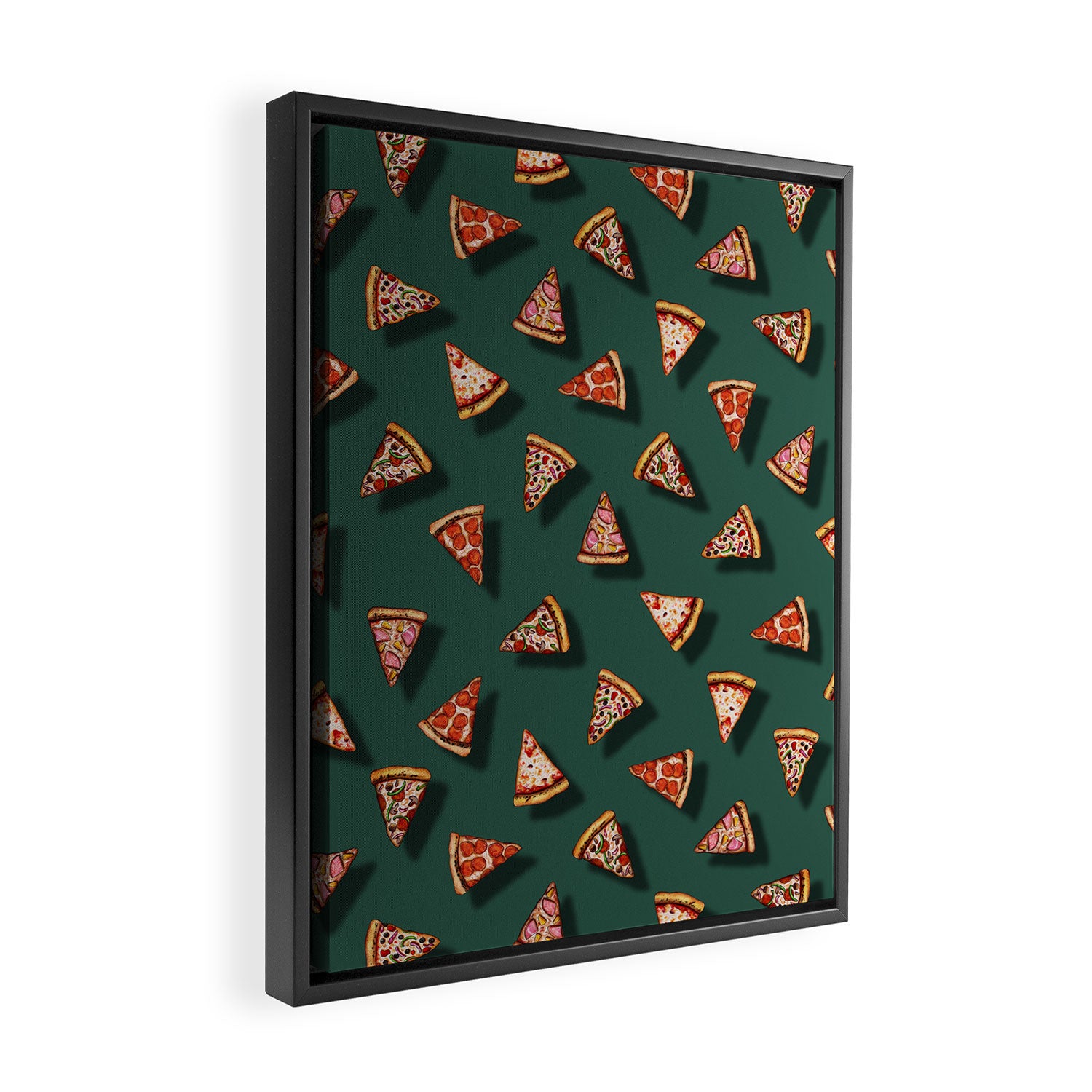 Pizza Party Pattern - Floating Pizza Slices on Teal Framed Canvas Print Gallery Image 2