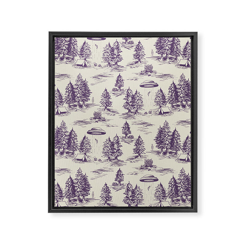 Purple Alien Abduction Toile De Jouy Pattern Framed Canvas Print Gallery Image 8