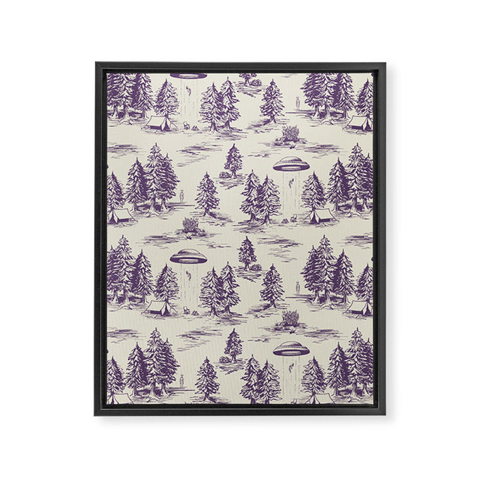 Purple Alien Abduction Toile De Jouy Pattern Framed Canvas Print Gallery Image 1