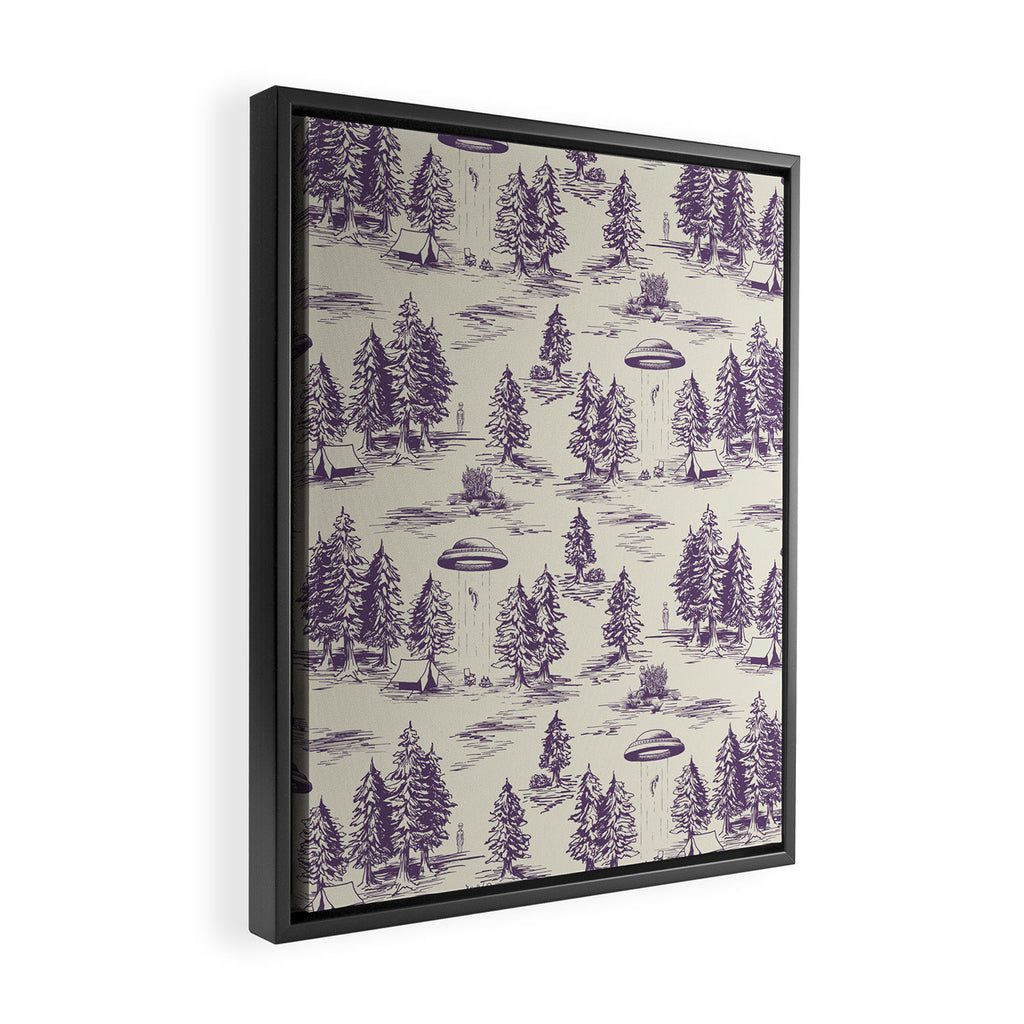 Purple Alien Abduction Toile De Jouy Pattern Framed Canvas Print Gallery Image 2