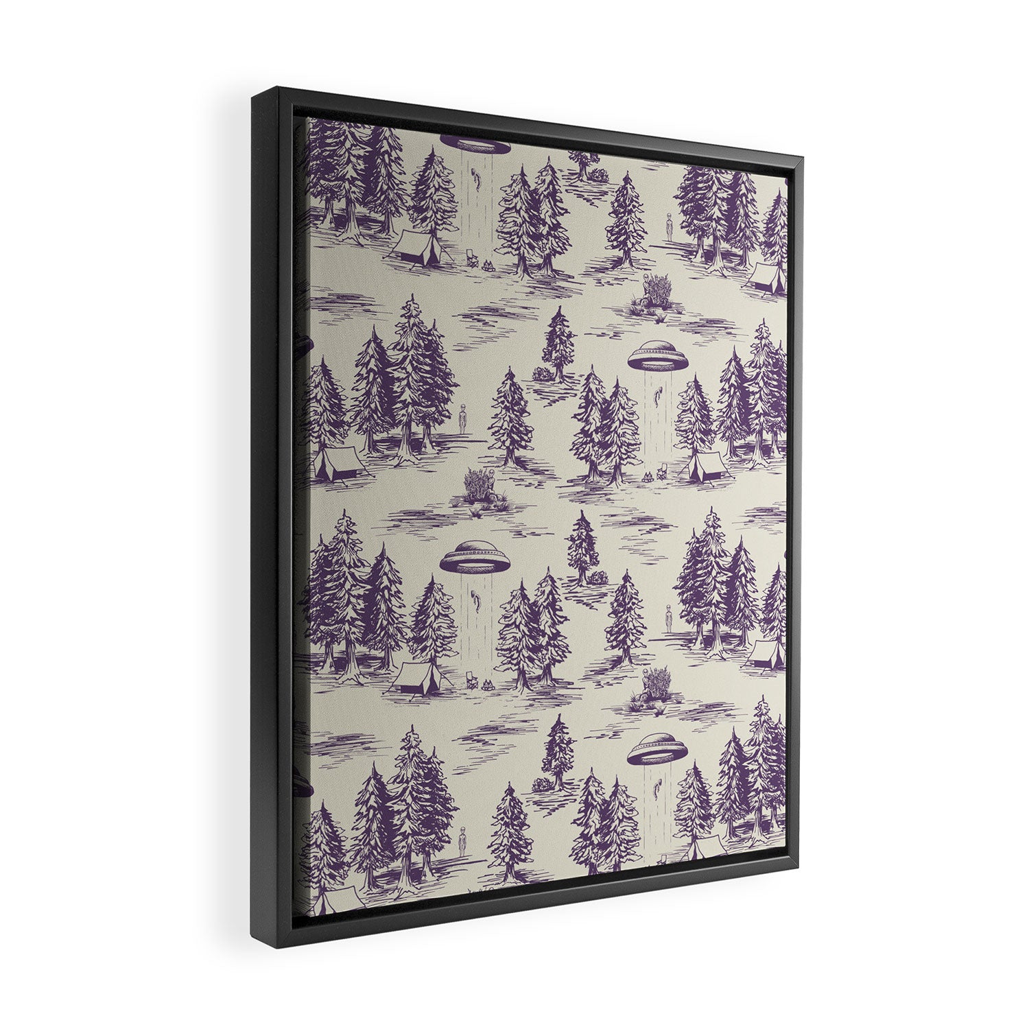 Purple Alien Abduction Toile De Jouy Pattern Framed Canvas Print Gallery Image 2