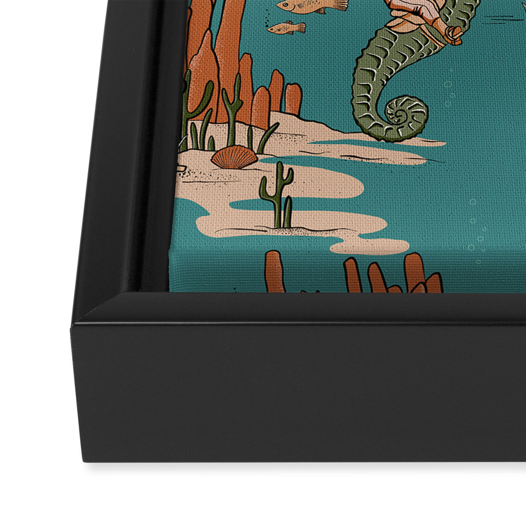 Quirky Western Cowboys on Seahorses Roping Sharks Framed Canvas Print Gallery Image 3
