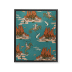 Quirky Western Cowboys on Seahorses Roping Sharks Framed Canvas Print Gallery Image 8