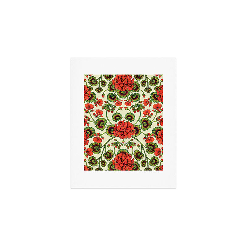 Red Geraniums -  Vintage-Inspired Floral Pattern For Spring Art Print Gallery Image 1
