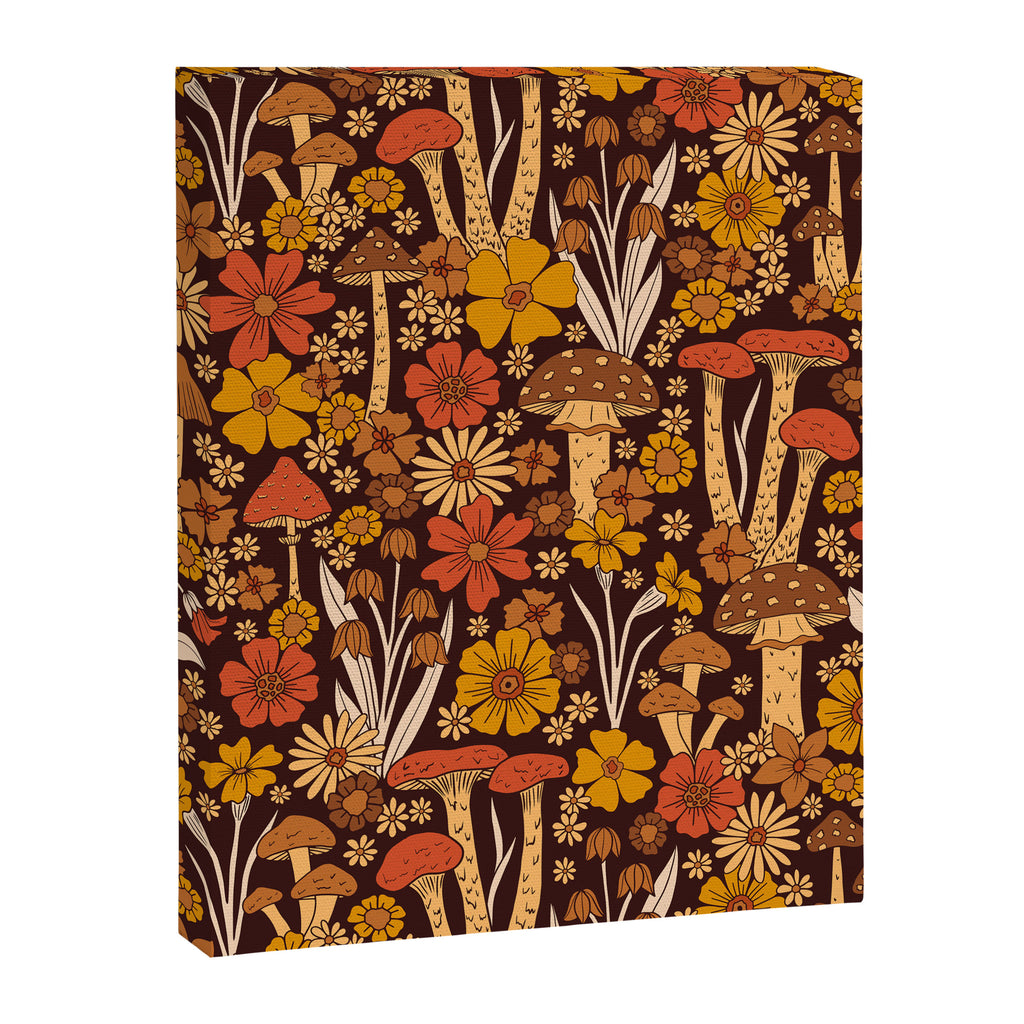 Retro 1970s Brown & Orange Mushrooms & Flowers Canvas Print Gallery Image 8