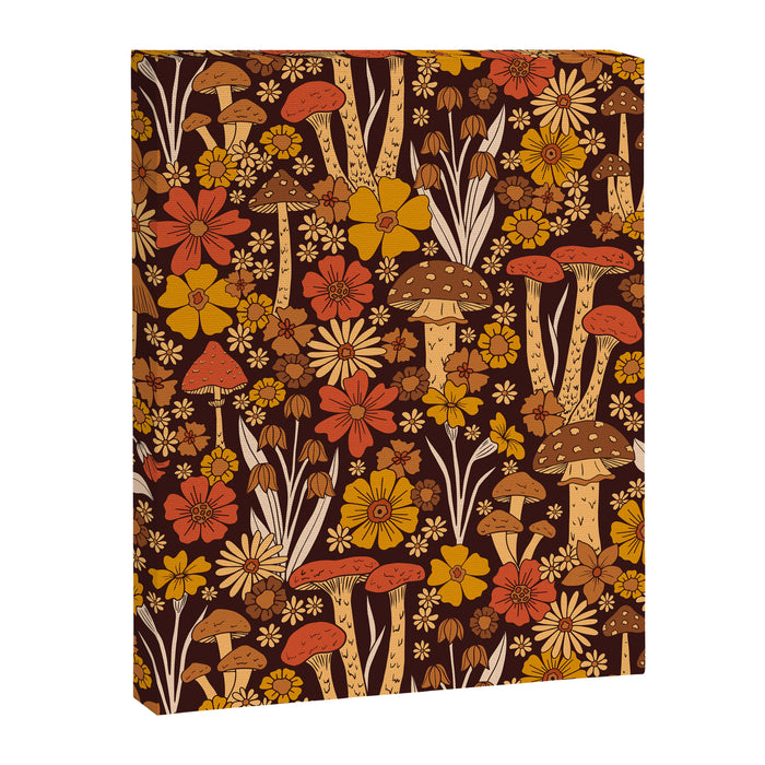 Retro 1970s Brown & Orange Mushrooms & Flowers Canvas Print Gallery Image 1