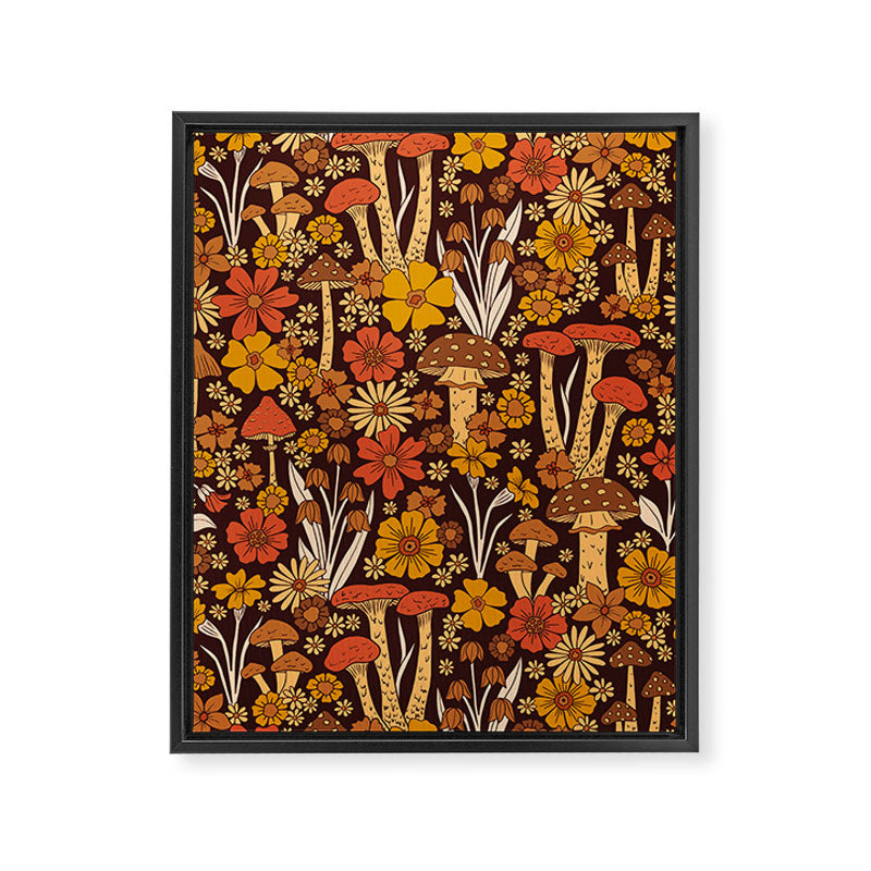Retro 1970s Brown & Orange Mushrooms & Flowers Framed Canvas Print Gallery Image 8