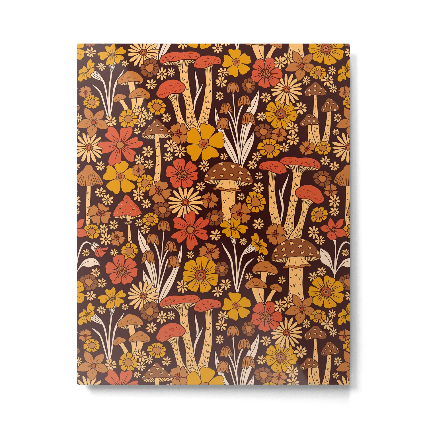 Retro 1970s Brown & Orange Mushrooms & Flowers Metal Print Gallery Image 6